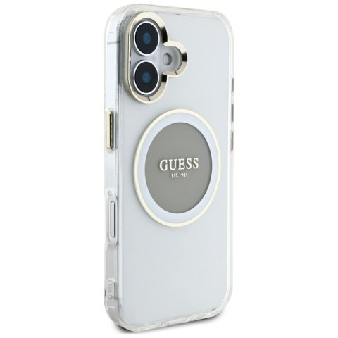 Guess IML Metal Colored Circle Classic Logo MagSafe - Etui do iPhone 16 (szary) Guess IML Metal Colored Circle Classic Logo MagSafe - Etui do iPhone 16 (szary)