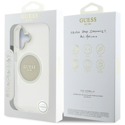 Guess IML Metal Colored Circle Classic Logo MagSafe - Etui do iPhone 16 (szary) Guess IML Metal Colored Circle Classic Logo MagSafe - Etui do iPhone 16 (szary)