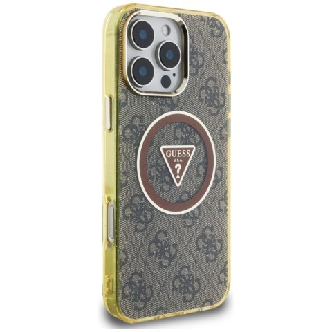 Guess IML Metal Glitter 4G Circle Triangle MagSafe - Etui do iPhone 16 Pro Max (brązowy) Guess IML Metal Glitter 4G Circle Triangle MagSafe - Etui do iPhone 16 Pro Max (brązowy)