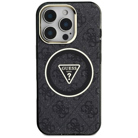 Guess IML Metal Glitter 4G Circle Triangle MagSafe - Etui do iPhone 16 Pro Max (czarny) Guess IML Metal Glitter 4G Circle Triangle MagSafe - Etui do iPhone 16 Pro Max (czarny)