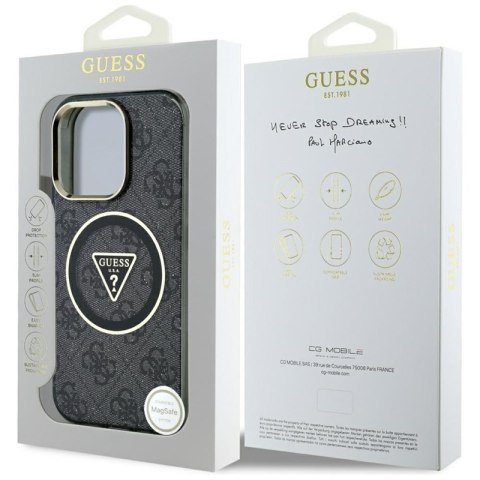 Guess IML Metal Glitter 4G Circle Triangle MagSafe - Etui do iPhone 16 Pro Max (czarny) Guess IML Metal Glitter 4G Circle Triangle MagSafe - Etui do iPhone 16 Pro Max (czarny)