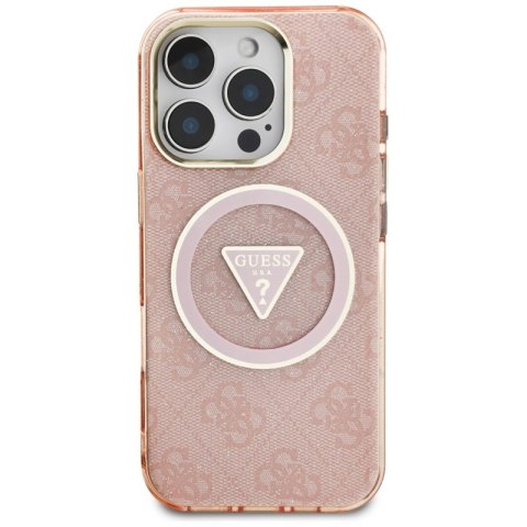 Guess IML Metal Glitter 4G Circle Triangle MagSafe - Etui do iPhone 16 Pro Max (różowy)