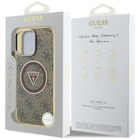 Guess IML Metal Glitter 4G Circle Triangle MagSafe - Etui do iPhone 16 Pro (brązowy) Guess IML Metal Glitter 4G Circle Triangle MagSafe - Etui do iPhone 16 Pro (brązowy)