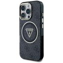Guess IML Metal Glitter 4G Circle Triangle MagSafe - Etui do iPhone 16 Pro (czarny)