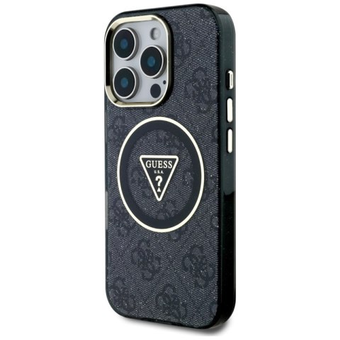 Guess IML Metal Glitter 4G Circle Triangle MagSafe - Etui do iPhone 16 Pro (czarny) Guess IML Metal Glitter 4G Circle Triangle MagSafe - Etui do iPhone 16 Pro (czarny)