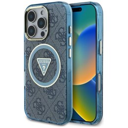 Guess IML Metal Glitter 4G Circle Triangle MagSafe - Etui do iPhone 16 Pro (niebieski)