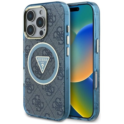 Guess IML Metal Glitter 4G Circle Triangle MagSafe - Etui do iPhone 16 Pro (niebieski) Guess IML Metal Glitter 4G Circle Triangle MagSafe - Etui do iPhone 16 Pro (niebieski)