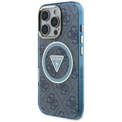 Guess IML Metal Glitter 4G Circle Triangle MagSafe - Etui do iPhone 16 Pro (niebieski) Guess IML Metal Glitter 4G Circle Triangle MagSafe - Etui do iPhone 16 Pro (niebieski)