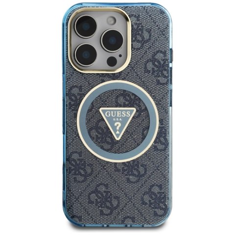 Guess IML Metal Glitter 4G Circle Triangle MagSafe - Etui do iPhone 16 Pro (niebieski) Guess IML Metal Glitter 4G Circle Triangle MagSafe - Etui do iPhone 16 Pro (niebieski)