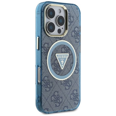 Guess IML Metal Glitter 4G Circle Triangle MagSafe - Etui do iPhone 16 Pro (niebieski) Guess IML Metal Glitter 4G Circle Triangle MagSafe - Etui do iPhone 16 Pro (niebieski)