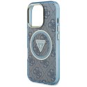 Guess IML Metal Glitter 4G Circle Triangle MagSafe - Etui do iPhone 16 Pro (niebieski)