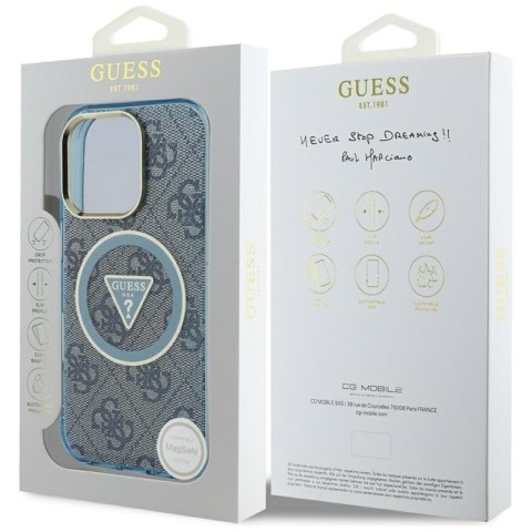 Guess IML Metal Glitter 4G Circle Triangle MagSafe - Etui do iPhone 16 Pro (niebieski) Guess IML Metal Glitter 4G Circle Triangle MagSafe - Etui do iPhone 16 Pro (niebieski)