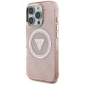 Guess IML Metal Glitter 4G Circle Triangle MagSafe - Etui do iPhone 16 Pro (różowy)