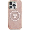 Guess IML Metal Glitter 4G Circle Triangle MagSafe - Etui do iPhone 16 Pro (różowy)