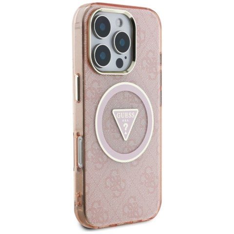 Guess IML Metal Glitter 4G Circle Triangle MagSafe - Etui do iPhone 16 Pro (różowy) Guess IML Metal Glitter 4G Circle Triangle MagSafe - Etui do iPhone 16 Pro (różowy)