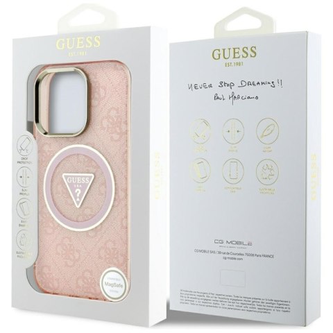Guess IML Metal Glitter 4G Circle Triangle MagSafe - Etui do iPhone 16 Pro (różowy) Guess IML Metal Glitter 4G Circle Triangle MagSafe - Etui do iPhone 16 Pro (różowy)