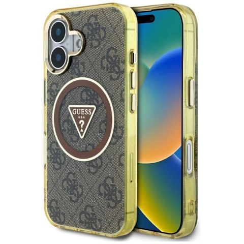 Guess IML Metal Glitter 4G Circle Triangle MagSafe - Etui do iPhone 16 (brązowy) Guess IML Metal Glitter 4G Circle Triangle MagSafe - Etui do iPhone 16 (brązowy)