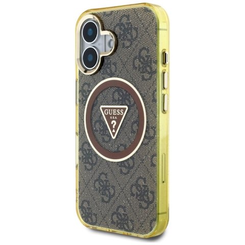 Guess IML Metal Glitter 4G Circle Triangle MagSafe - Etui do iPhone 16 (brązowy) Guess IML Metal Glitter 4G Circle Triangle MagSafe - Etui do iPhone 16 (brązowy)
