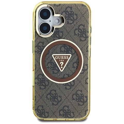 Guess IML Metal Glitter 4G Circle Triangle MagSafe - Etui do iPhone 16 (brązowy) Guess IML Metal Glitter 4G Circle Triangle MagSafe - Etui do iPhone 16 (brązowy)