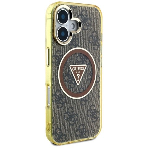 Guess IML Metal Glitter 4G Circle Triangle MagSafe - Etui do iPhone 16 (brązowy) Guess IML Metal Glitter 4G Circle Triangle MagSafe - Etui do iPhone 16 (brązowy)