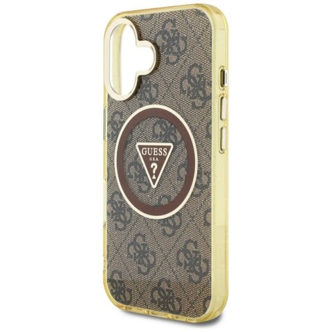 Guess IML Metal Glitter 4G Circle Triangle MagSafe - Etui do iPhone 16 (brązowy) Guess IML Metal Glitter 4G Circle Triangle MagSafe - Etui do iPhone 16 (brązowy)