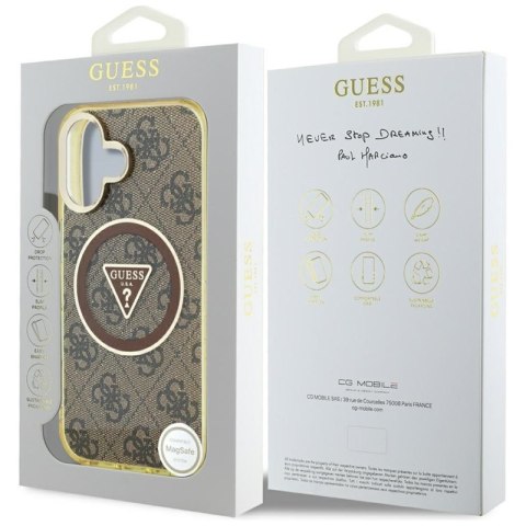 Guess IML Metal Glitter 4G Circle Triangle MagSafe - Etui do iPhone 16 (brązowy) Guess IML Metal Glitter 4G Circle Triangle MagSafe - Etui do iPhone 16 (brązowy)