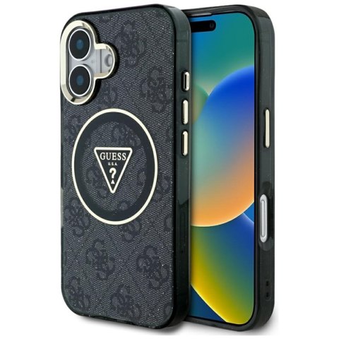 Guess IML Metal Glitter 4G Circle Triangle MagSafe - Etui do iPhone 16 (czarny) Guess IML Metal Glitter 4G Circle Triangle MagSafe - Etui do iPhone 16 (czarny)