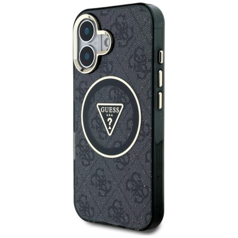 Guess IML Metal Glitter 4G Circle Triangle MagSafe - Etui do iPhone 16 (czarny) Guess IML Metal Glitter 4G Circle Triangle MagSafe - Etui do iPhone 16 (czarny)