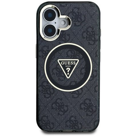 Guess IML Metal Glitter 4G Circle Triangle MagSafe - Etui do iPhone 16 (czarny) Guess IML Metal Glitter 4G Circle Triangle MagSafe - Etui do iPhone 16 (czarny)