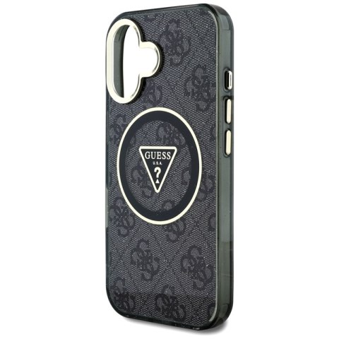 Guess IML Metal Glitter 4G Circle Triangle MagSafe - Etui do iPhone 16 (czarny) Guess IML Metal Glitter 4G Circle Triangle MagSafe - Etui do iPhone 16 (czarny)