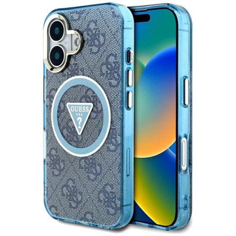 Guess IML Metal Glitter 4G Circle Triangle MagSafe - Etui do iPhone 16 (niebieski) Guess IML Metal Glitter 4G Circle Triangle MagSafe - Etui do iPhone 16 (niebieski)