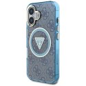 Guess IML Metal Glitter 4G Circle Triangle MagSafe - Etui do iPhone 16 (niebieski)
