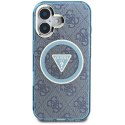 Guess IML Metal Glitter 4G Circle Triangle MagSafe - Etui do iPhone 16 (niebieski)