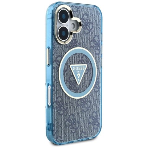 Guess IML Metal Glitter 4G Circle Triangle MagSafe - Etui do iPhone 16 (niebieski) Guess IML Metal Glitter 4G Circle Triangle MagSafe - Etui do iPhone 16 (niebieski)