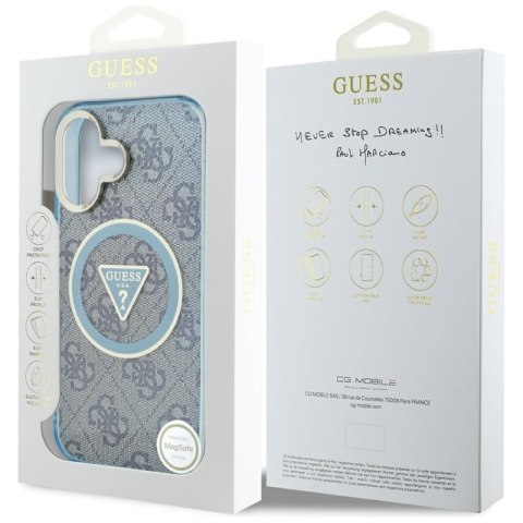 Guess IML Metal Glitter 4G Circle Triangle MagSafe - Etui do iPhone 16 (niebieski) Guess IML Metal Glitter 4G Circle Triangle MagSafe - Etui do iPhone 16 (niebieski)