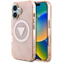Guess IML Metal Glitter 4G Circle Triangle MagSafe - Etui do iPhone 16 (różowy)