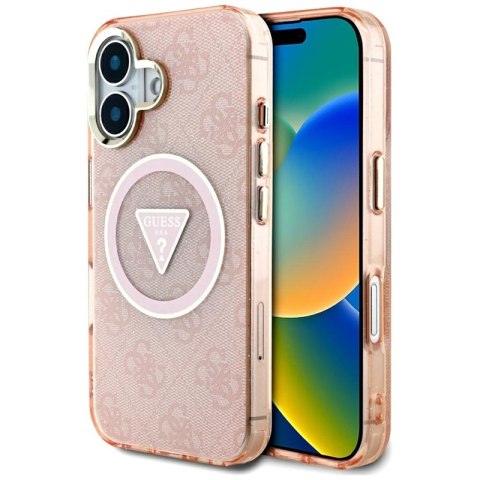 Guess IML Metal Glitter 4G Circle Triangle MagSafe - Etui do iPhone 16 (różowy) Guess IML Metal Glitter 4G Circle Triangle MagSafe - Etui do iPhone 16 (różowy)