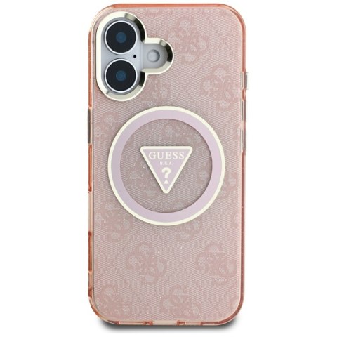Guess IML Metal Glitter 4G Circle Triangle MagSafe - Etui do iPhone 16 (różowy) Guess IML Metal Glitter 4G Circle Triangle MagSafe - Etui do iPhone 16 (różowy)