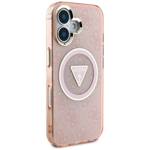 Guess IML Metal Glitter 4G Circle Triangle MagSafe - Etui do iPhone 16 (różowy) Guess IML Metal Glitter 4G Circle Triangle MagSafe - Etui do iPhone 16 (różowy)