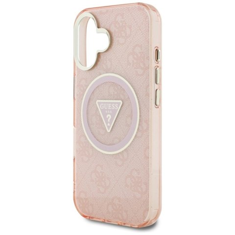 Guess IML Metal Glitter 4G Circle Triangle MagSafe - Etui do iPhone 16 (różowy) Guess IML Metal Glitter 4G Circle Triangle MagSafe - Etui do iPhone 16 (różowy)