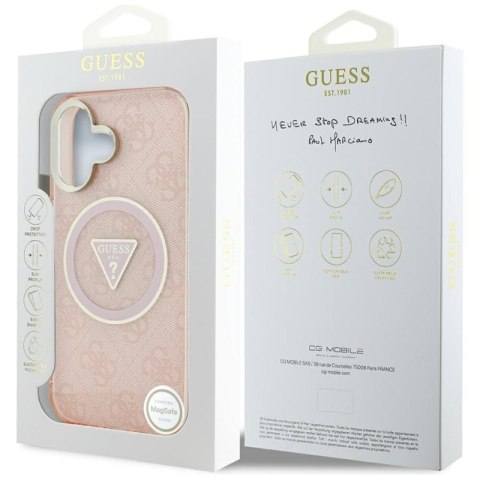 Guess IML Metal Glitter 4G Circle Triangle MagSafe - Etui do iPhone 16 (różowy) Guess IML Metal Glitter 4G Circle Triangle MagSafe - Etui do iPhone 16 (różowy)