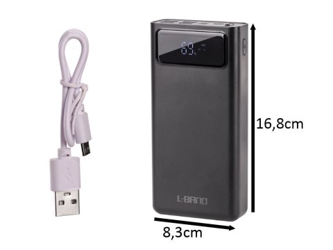 L-BRNO Powerbank Power Bank 30000mAh z cyfrowym ekranem 4x USB LED latarka czarny