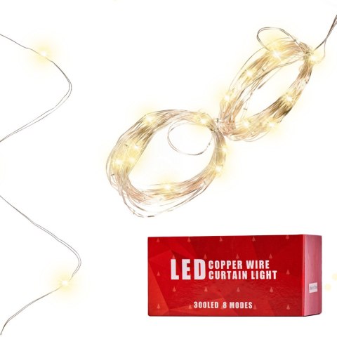 Lampki LED kurtyna girlanda druciki 3x3m 300LED ciepły biały pilot USB Lampki LED kurtyna girlanda druciki 3x3m 300LED ciepły biały pilot USB