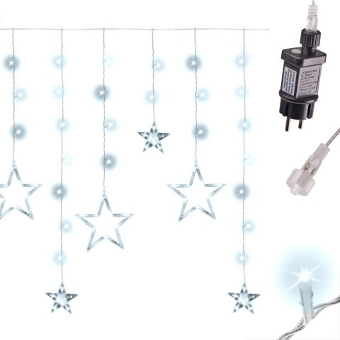 Lampki LED kurtyna gwiazdki 2,5m 138LED zimny biały 8 trybów świecenia Lampki LED kurtyna gwiazdki 2,5m 138LED zimny biały 8 trybów świecenia