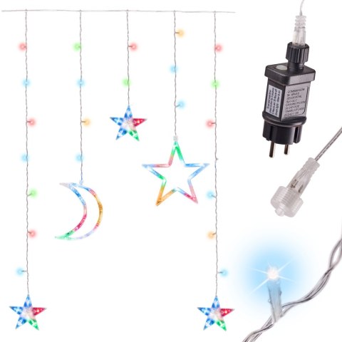 Lampki LED kurtyna księżyc gwiazdy 2,5m 138LED multikolor Lampki LED kurtyna księżyc gwiazdy 2,5m 138LED multikolor