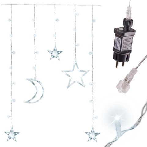 Lampki LED kurtyna księżyc gwiazdy 2,5m 138LED zimny biały Lampki LED kurtyna księżyc gwiazdy 2,5m 138LED zimny biały
