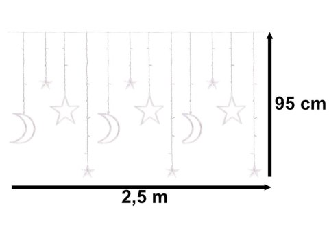 Lampki LED kurtyna księżyc gwiazdy 2,5m 138LED zimny biały Lampki LED kurtyna księżyc gwiazdy 2,5m 138LED zimny biały