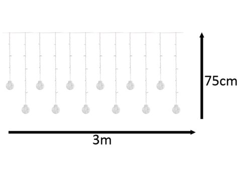 Lampki LED kurtyna kule wiszące 3m 108LED ciepły biały Lampki LED kurtyna kule wiszące 3m 108LED ciepły biały