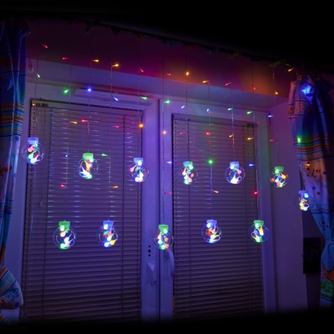 Lampki LED kurtyna kule wiszące 3m 108LED multikolor ze złączem 8 trybów świecenia Lampki LED kurtyna kule wiszące 3m 108LED multikolor ze złączem 8 trybów świecenia