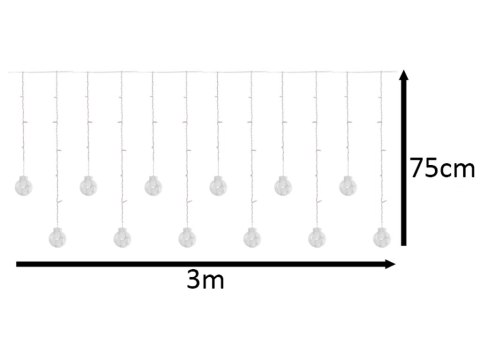 Lampki LED kurtyna kule wiszące 3m 108LED multikolor ze złączem 8 trybów świecenia Lampki LED kurtyna kule wiszące 3m 108LED multikolor ze złączem 8 trybów świecenia